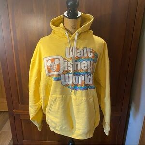 Disney Parks Walt Disney World Yellow Vintage Retro Graphic Hoodie SZ L Plz Read